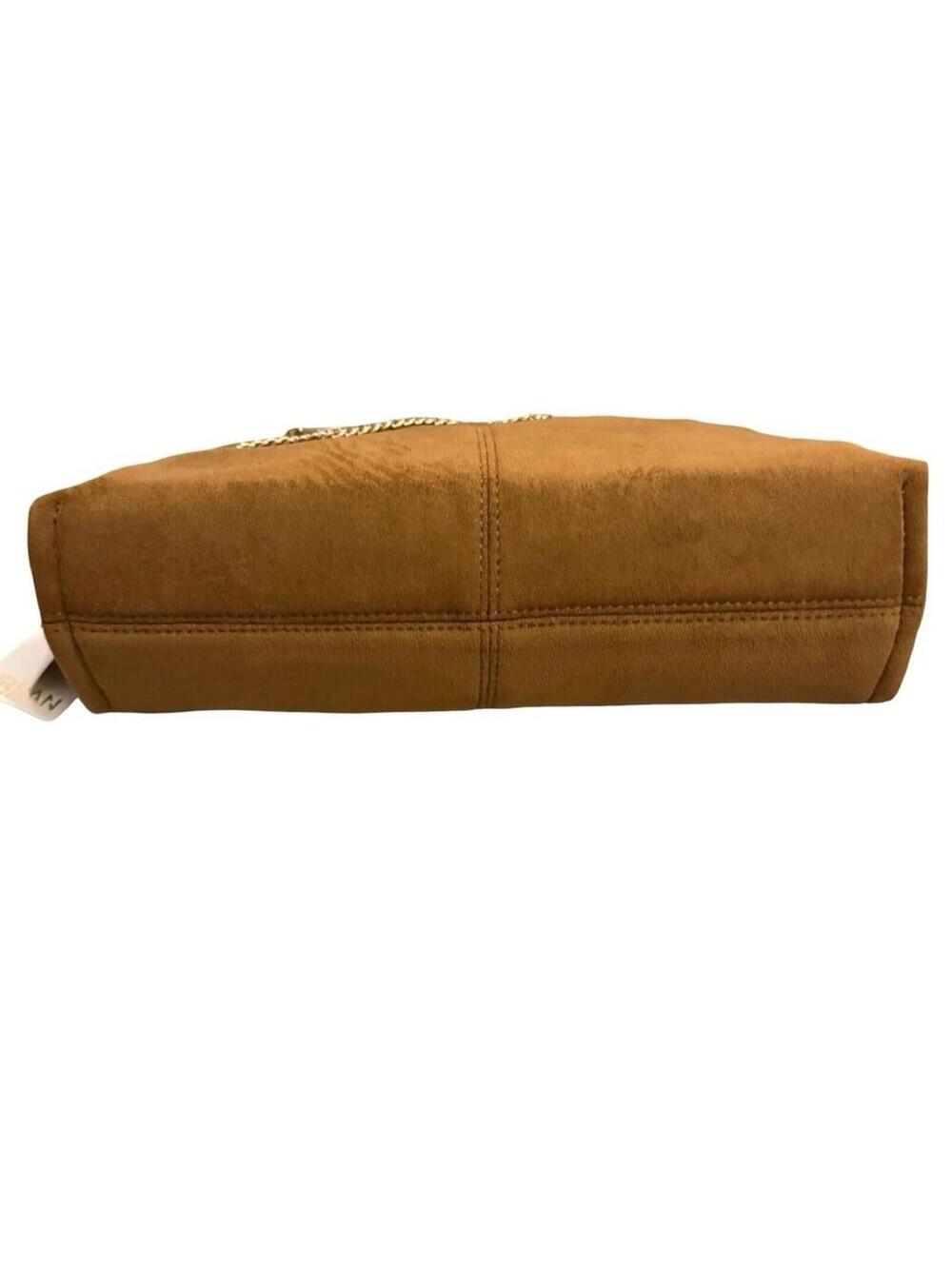 MODALUXE FAUX SUEDE CLUTCH Tan Brown Purse Anthropologie Crossbody gold chain - Picture 4 of 8